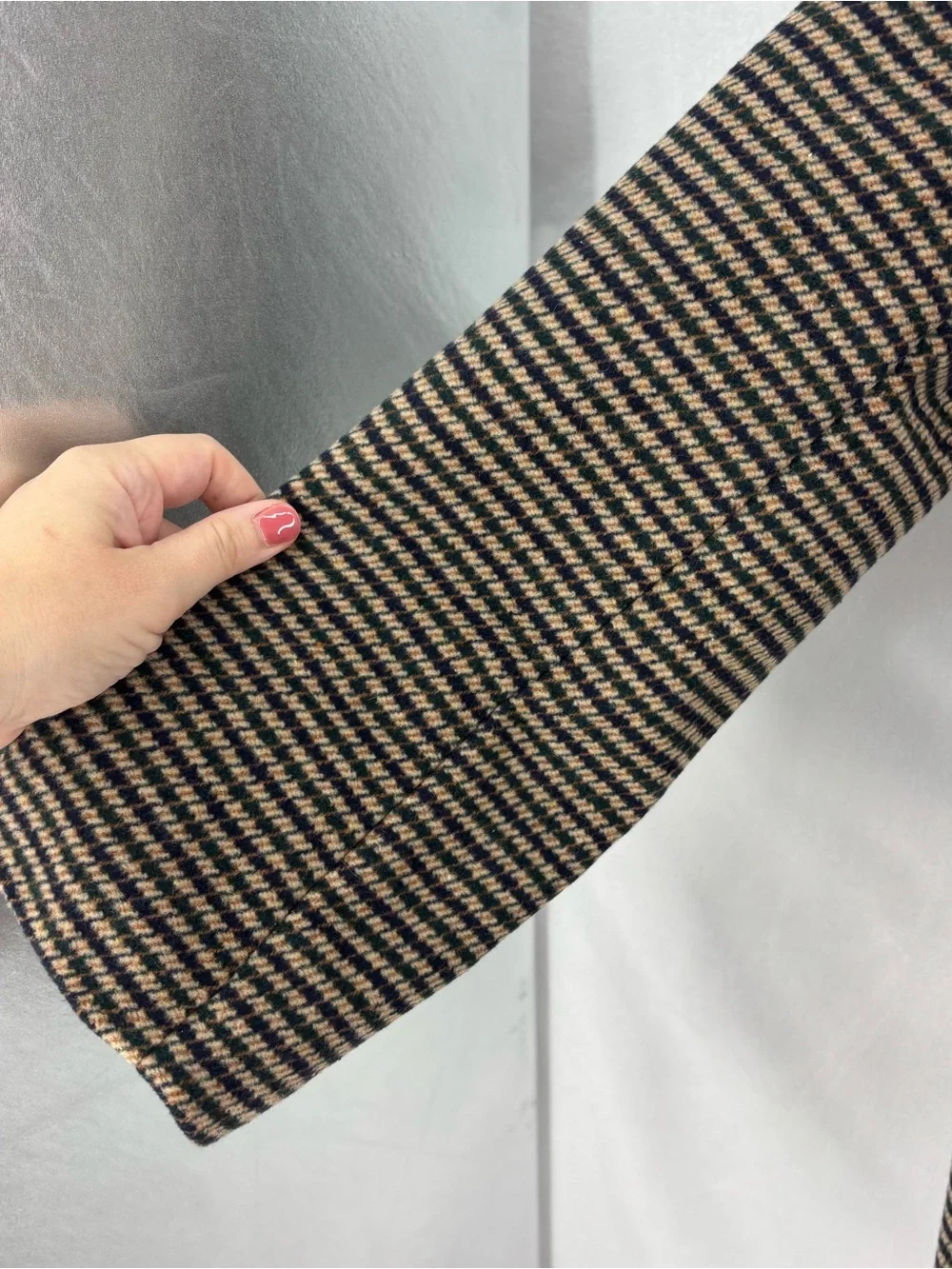& Merci Tweed Blazer Jacket Brown Navy Houndstooth Lined Women’s Size Large